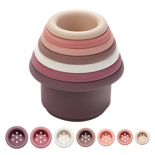 Baby Toy Cute Cup Bpa Free Silicone Bath Toys Stacking Pile Up Cups Building Toys For Kids