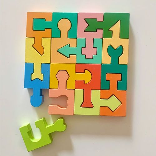 Early Educational Montessori shape matching building blocks pairing 3d wooden puzzle