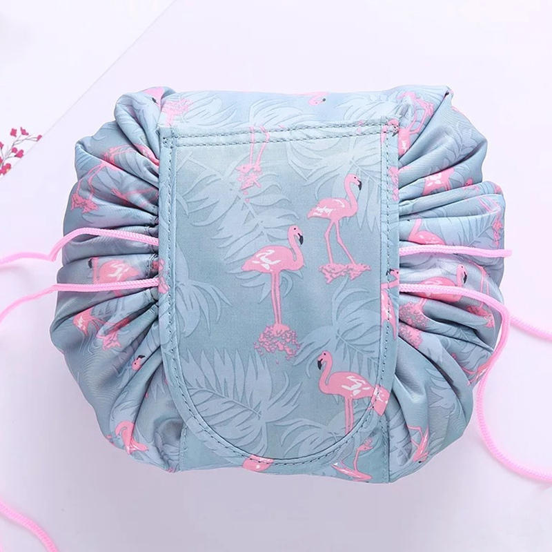 Popular  stock style Portable Lazy Drawstring Make Up Bag Large Travel Cosmetic Bag for female