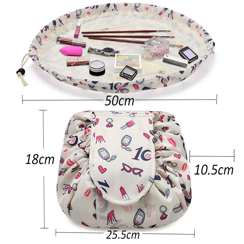 Popular  stock style Portable Lazy Drawstring Make Up Bag Large Travel Cosmetic Bag for female