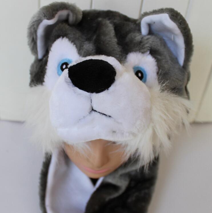 One Size Adult Kids Plush Animal Hat White Dog Cosplay Plush Hats Cute Fuzzy Dress Up Warm Beanie Hat
