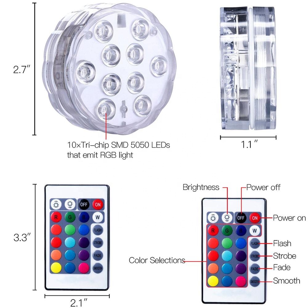 10LEDs 5050 IP68 Waterproof RGB Decoration De Fiesta Boda Party Wedding Aquarium Decoration Submersible Light