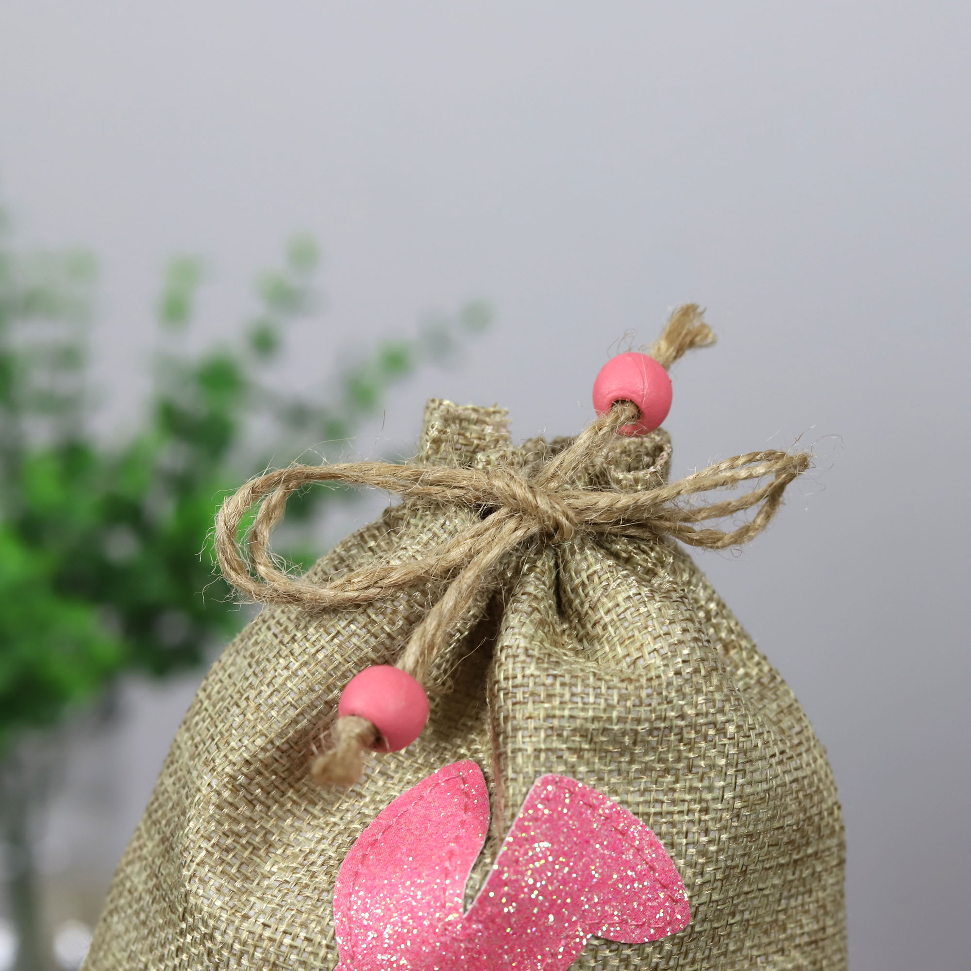 Easter Basket hemp Bunny Drawstring Totes for Easter Party Treat Bag