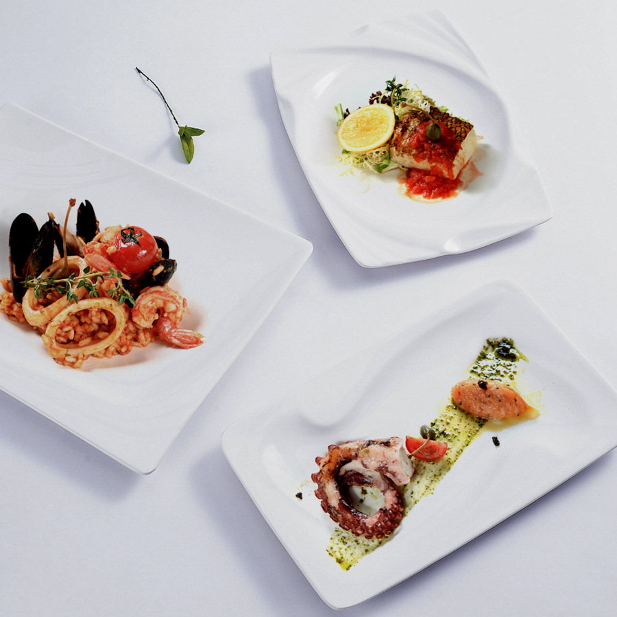 China  supply high quality print plastic melamine dishes tableware ized white fish plates for barbecue and buffet
