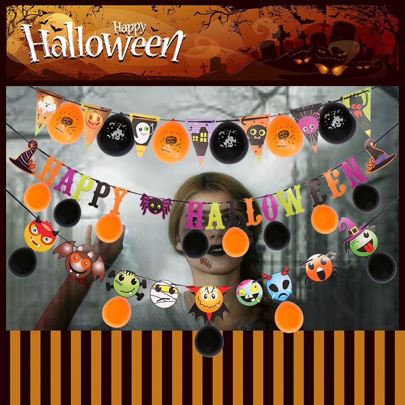 SSY905 Happy Halloween with balloon Banner 5M Trick or Treat Halloween party Hanging Flag