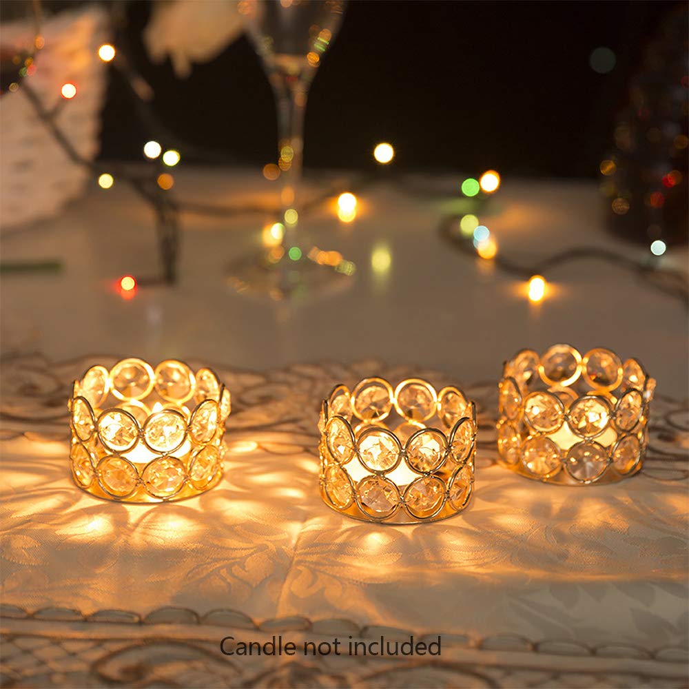 Gold Crystal Tea Light Candle Holders for Wedding Home Party Centerpieces Decoration,Idea Gifts for Halloween,Christmas