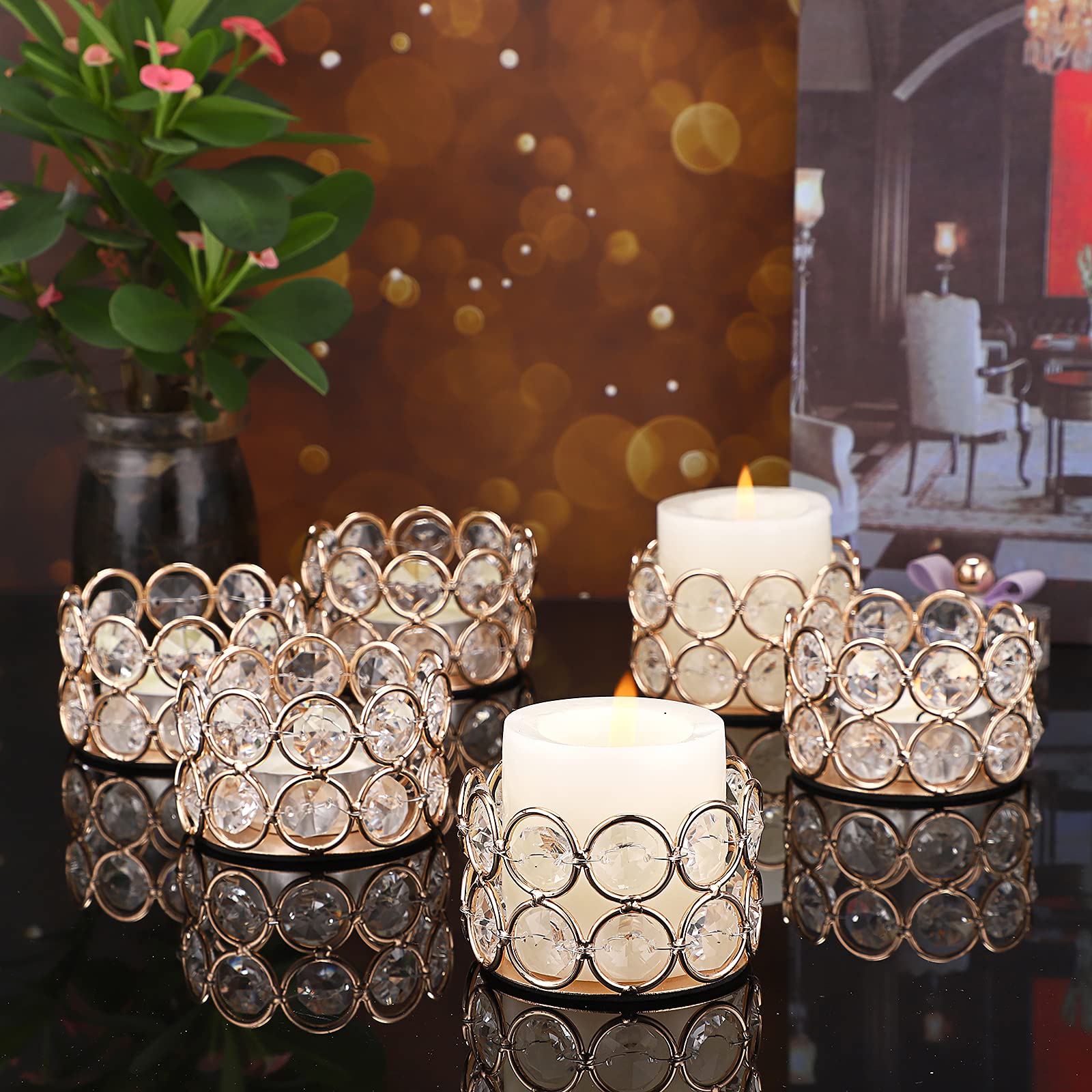 Gold Crystal Tea Light Candle Holders for Wedding Home Party Centerpieces Decoration,Idea Gifts for Halloween,Christmas