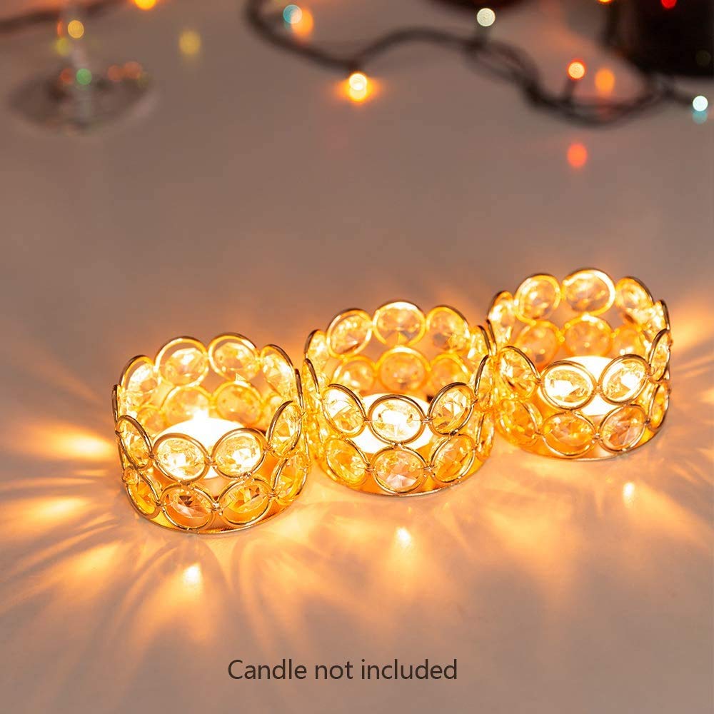 Gold Crystal Tea Light Candle Holders for Wedding Home Party Centerpieces Decoration,Idea Gifts for Halloween,Christmas
