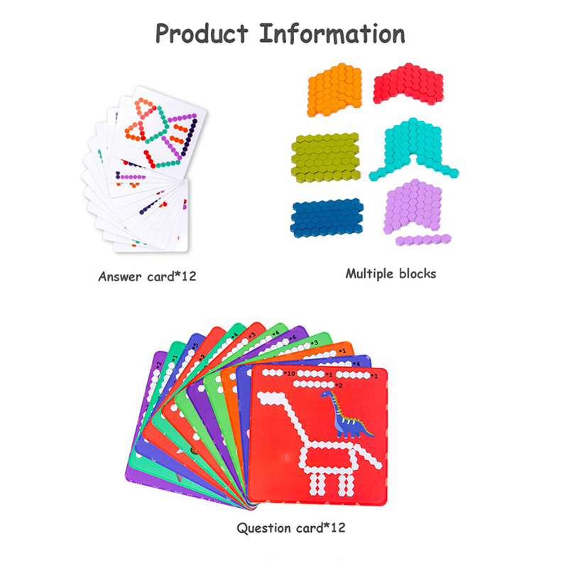 Wooden Jigsaw Puzzle Toys Hexagon Tangram Puzzle Montessori Toy Geometry Logic Game With Cards Intellectual Educational 