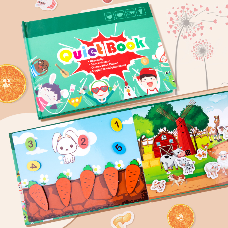  DIY Enlightenment Wooden Quiet Book Food Animal Color Cognitive Teaching Children Educational busy Book kid tr