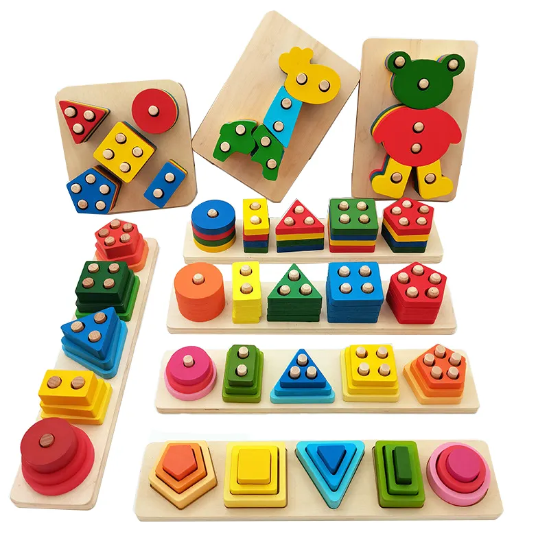 Geometric Shape Recognition Column Wooden Montessori Toys Matching Blocks Other Educational Toys For Kids Early Educatio