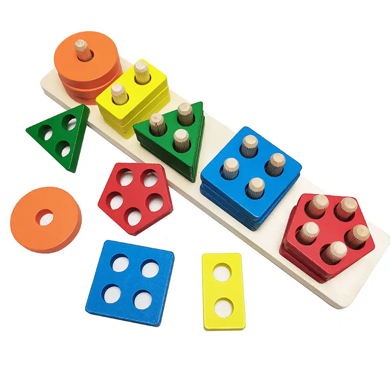 Geometric Shape Recognition Column Wooden Montessori Toys Matching Blocks Other Educational Toys For Kids Early Educatio
