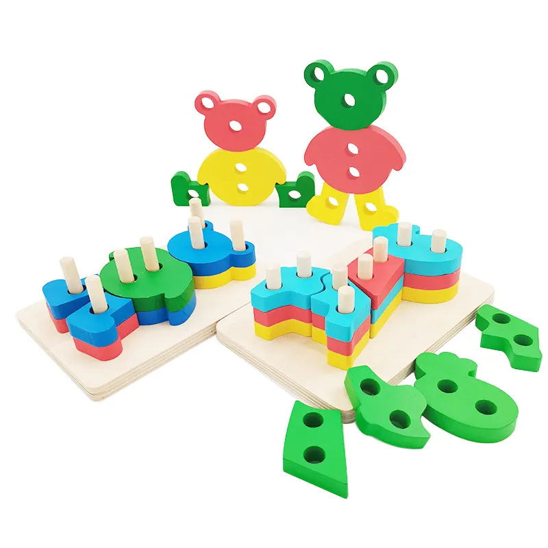 Geometric Shape Recognition Column Wooden Montessori Toys Matching Blocks Other Educational Toys For Kids Early Educatio