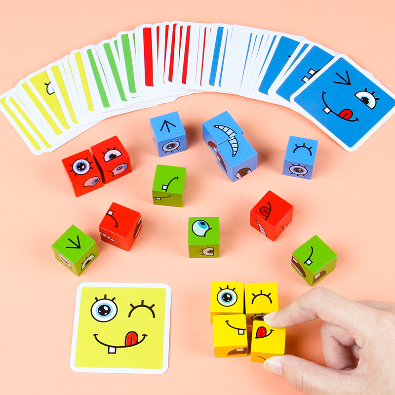 Expression Puzzle Building Blocks Toys Early Learning Educational Match Toy Kids Face Change Cube Game Toy