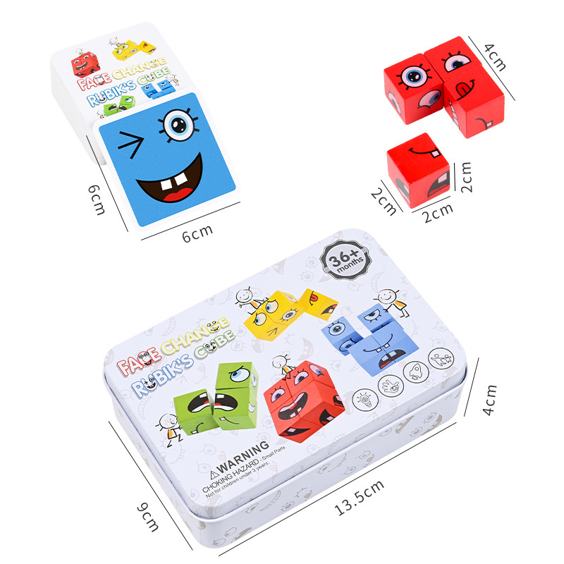 Expression Puzzle Building Blocks Toys Early Learning Educational Match Toy Kids Face Change Cube Game Toy
