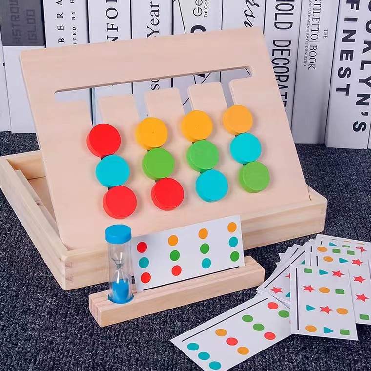 Wooden color classification shape matching game children's four-color game building blocks early education educational t