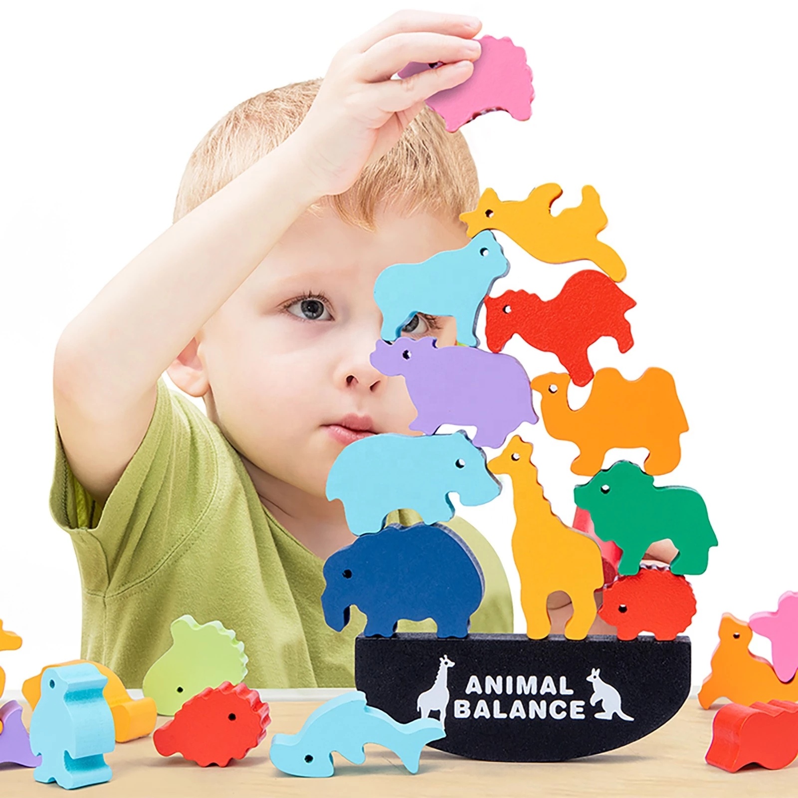 Wooden Puzzle Toy Animals Balance Training Game Kit Educational Preschool Toy Building Blocks Baby Learning Toys