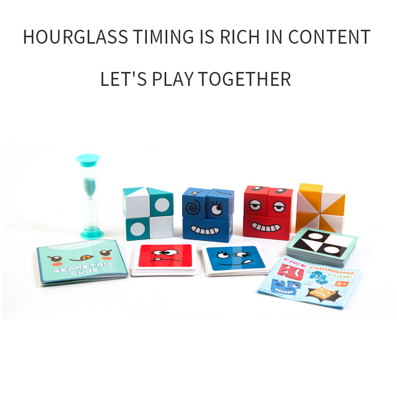 Wooden Expressions Matching Block Puzzles Building Cubes Toy Board Games Educational Montessori Toys for Kids Age 3 Year