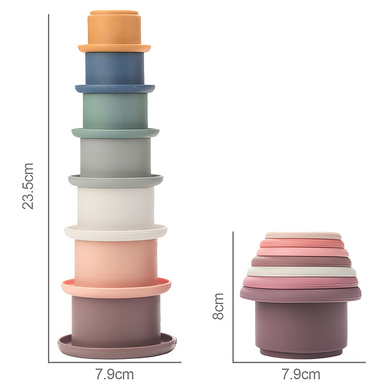 Baby Toy Cute Cup Bpa Free Silicone Bath Toys Stacking Pile Up Cups Building Toys For Kids