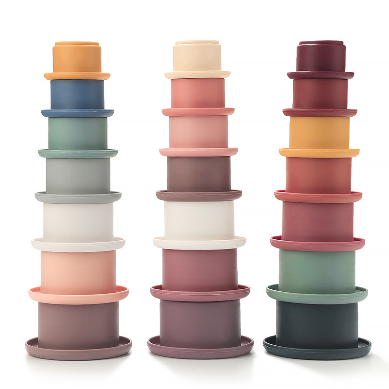 Baby Toy Cute Cup Bpa Free Silicone Bath Toys Stacking Pile Up Cups Building Toys For Kids