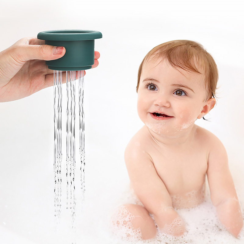Baby Toy Cute Cup Bpa Free Silicone Bath Toys Stacking Pile Up Cups Building Toys For Kids