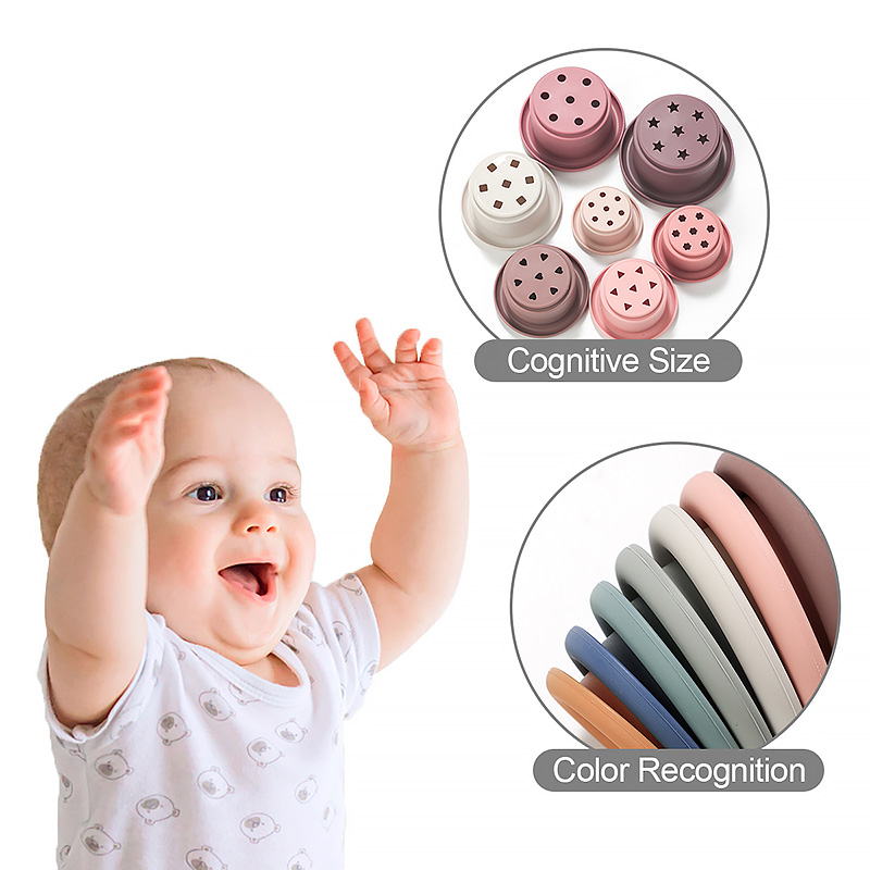 Baby Toy Cute Cup Bpa Free Silicone Bath Toys Stacking Pile Up Cups Building Toys For Kids