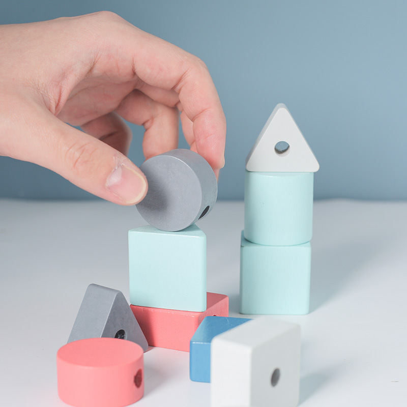  printed Quality wooden toy building block toy macaron-colored toy