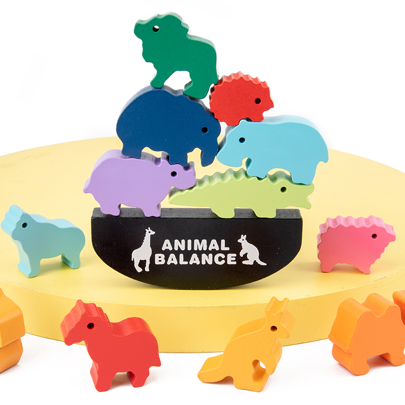 Dinosaur Animal Balance Game Stacking Multi Color Bricks Educational Diy Kids Wooden Toys Building Block Sets