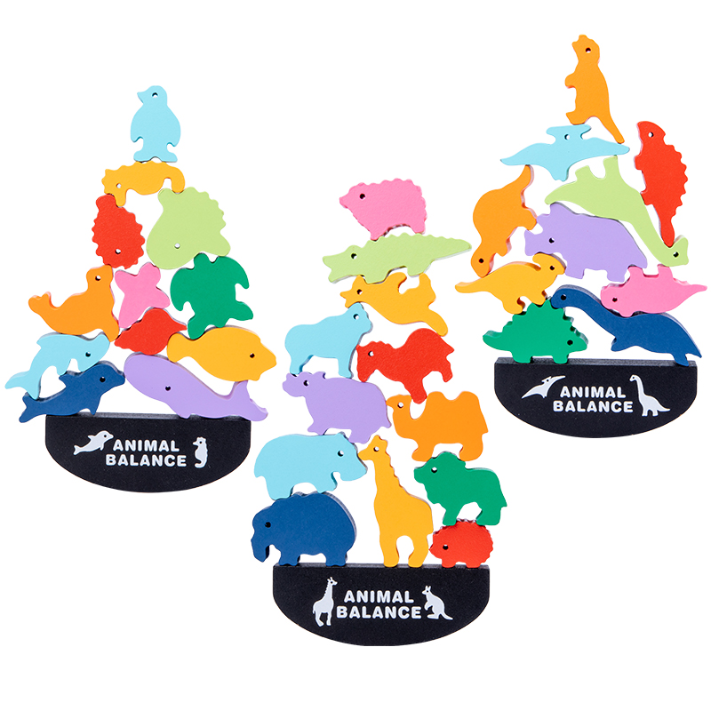 Dinosaur Animal Balance Game Stacking Multi Color Bricks Educational Diy Kids Wooden Toys Building Block Sets