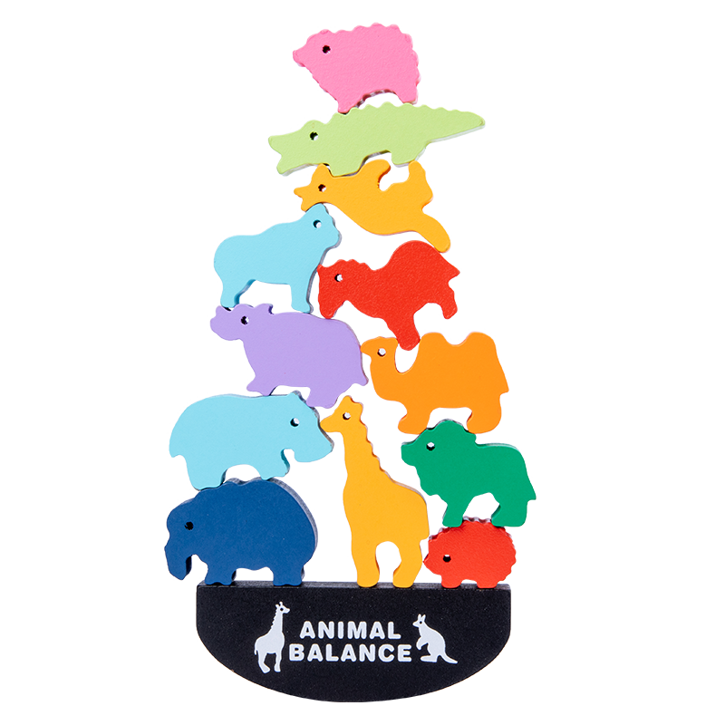 Dinosaur Animal Balance Game Stacking Multi Color Bricks Educational Diy Kids Wooden Toys Building Block Sets