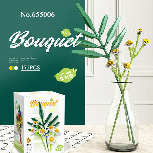 PANLOS Roses Sunflowers Carnations Building Blocks  Home Decorations Flowers Bouquet Romantic Girls  Blocks gift