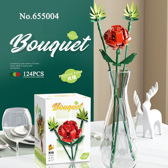 PANLOS Roses Sunflowers Carnations Building Blocks  Home Decorations Flowers Bouquet Romantic Girls  Blocks gift
