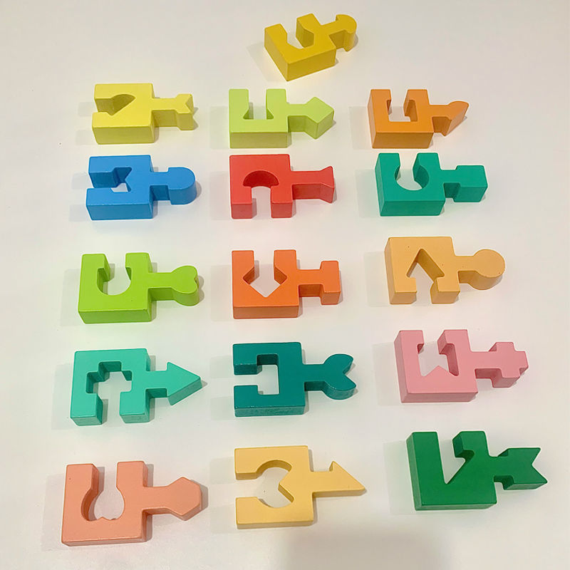 Early Educational Montessori shape matching building blocks pairing 3d wooden puzzle