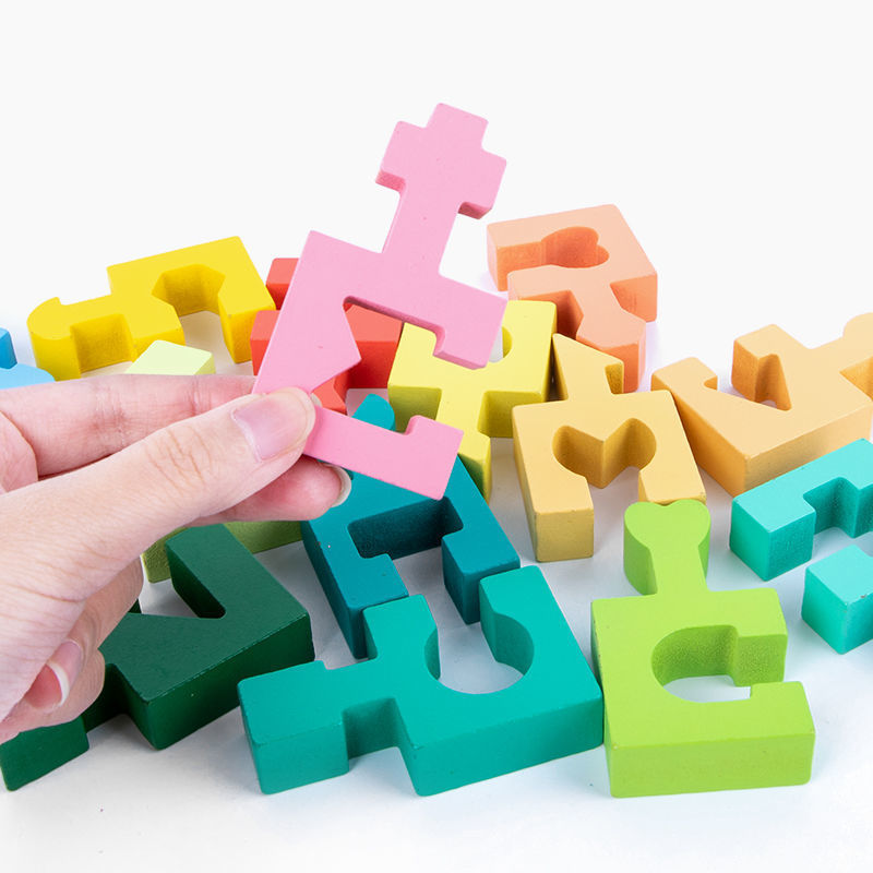Early Educational Montessori shape matching building blocks pairing 3d wooden puzzle