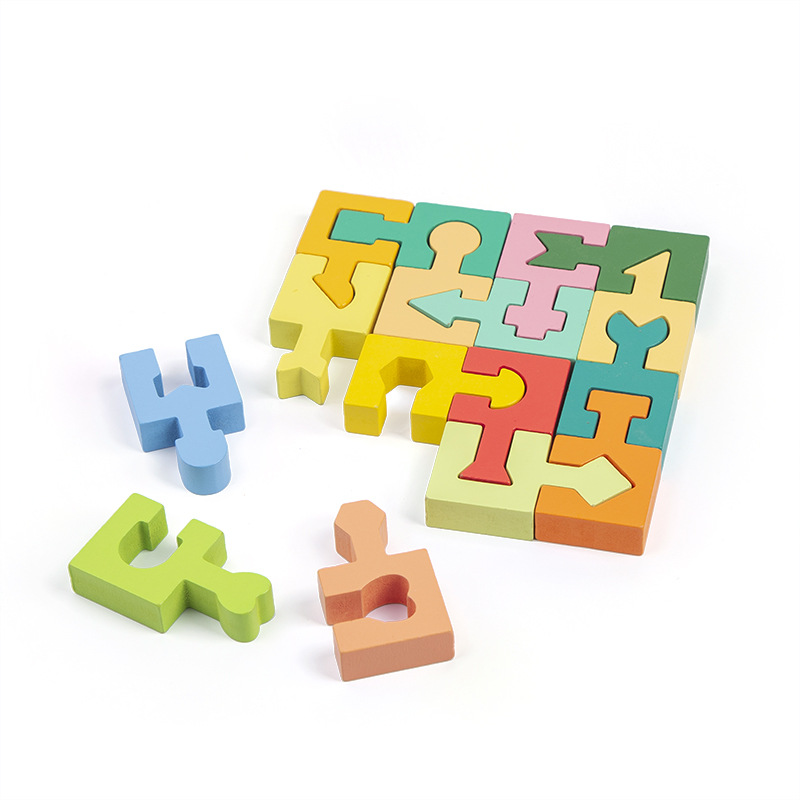 Early Educational Montessori shape matching building blocks pairing 3d wooden puzzle