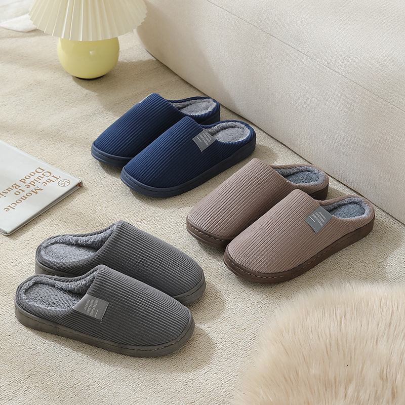 Classic Solid Cotton Slippers Autumn Winter Fluffy Home Slippers Indoor Sandals Women Men Slides With Rubber Sole