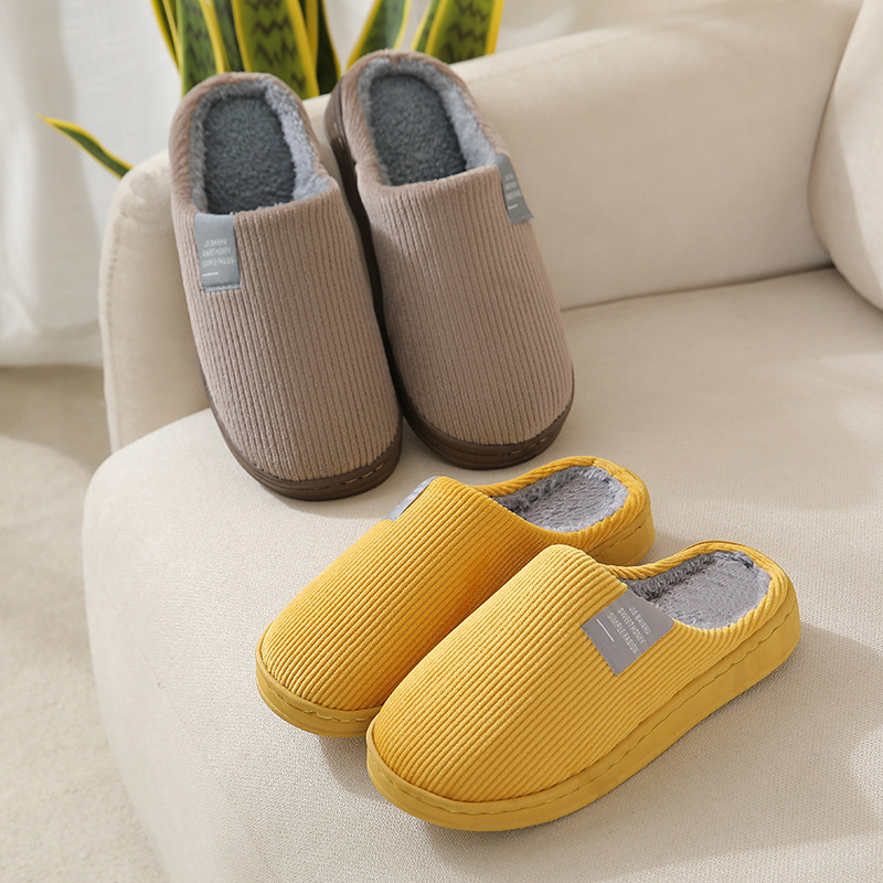 Classic Solid Cotton Slippers Autumn Winter Fluffy Home Slippers Indoor Sandals Women Men Slides With Rubber Sole