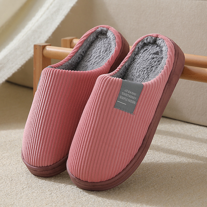 Classic Solid Cotton Slippers Autumn Winter Fluffy Home Slippers Indoor Sandals Women Men Slides With Rubber Sole