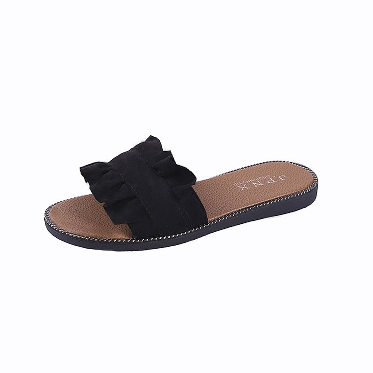 Spring and summer 2021 new women's shoes slippers ruffled leisure beach women's sandals flat bottom flip flops