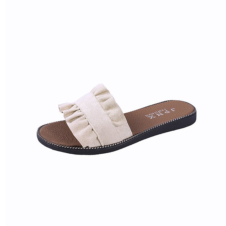 Spring and summer 2021 new women's shoes slippers ruffled leisure beach women's sandals flat bottom flip flops