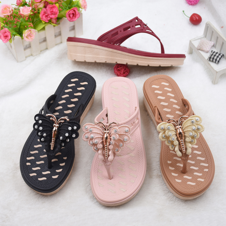 New design ladies shoes women high heel slope beach summer outdoor fashion flip flops