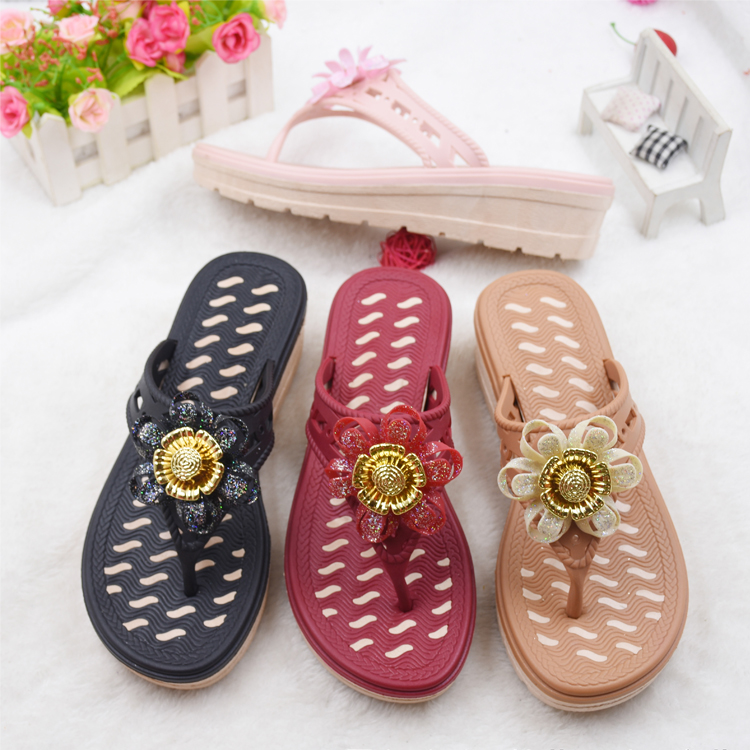 New design ladies shoes women high heel slope beach summer outdoor fashion flip flops