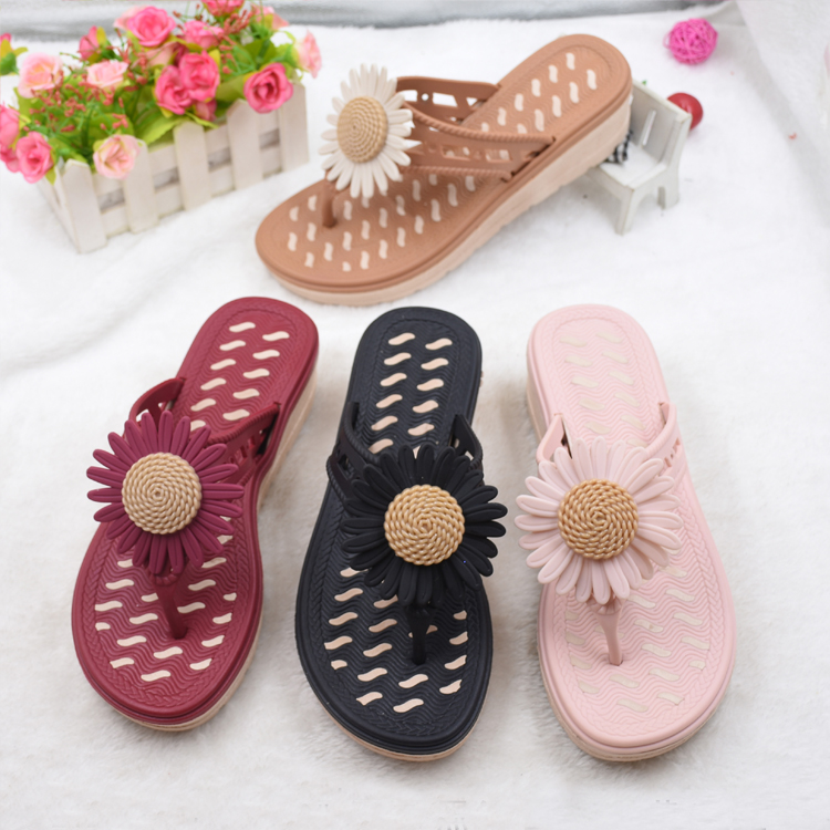 New design ladies shoes women high heel slope beach summer outdoor fashion flip flops
