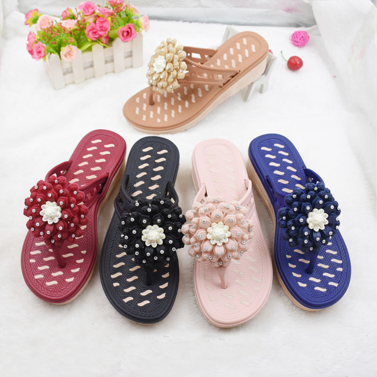 New design ladies shoes women high heel slope beach summer outdoor fashion flip flops