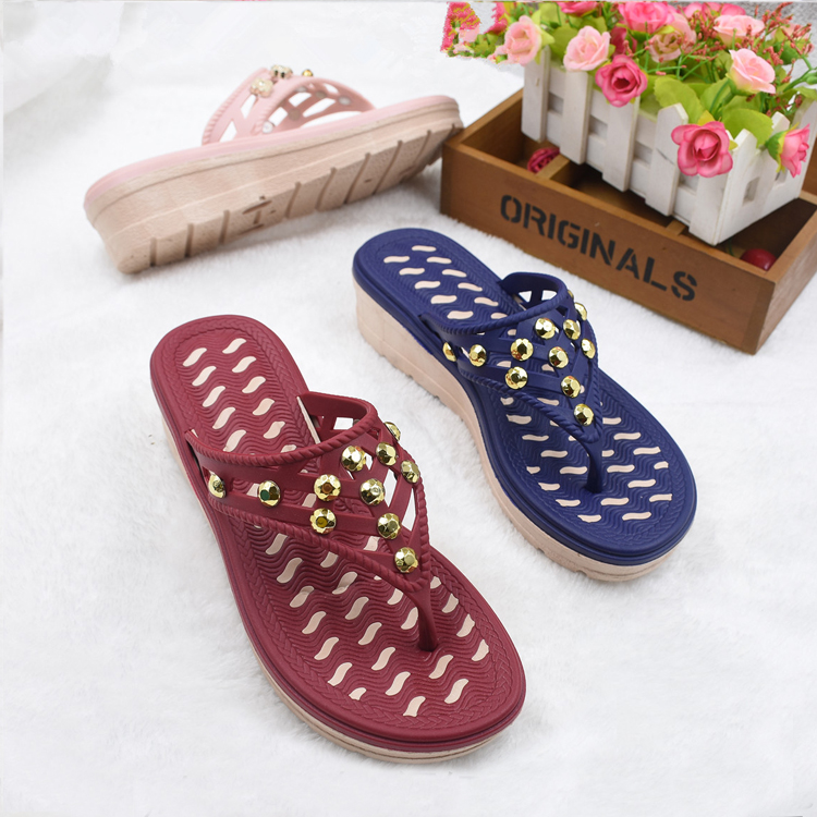 New design ladies shoes women high heel slope beach summer outdoor fashion flip flops