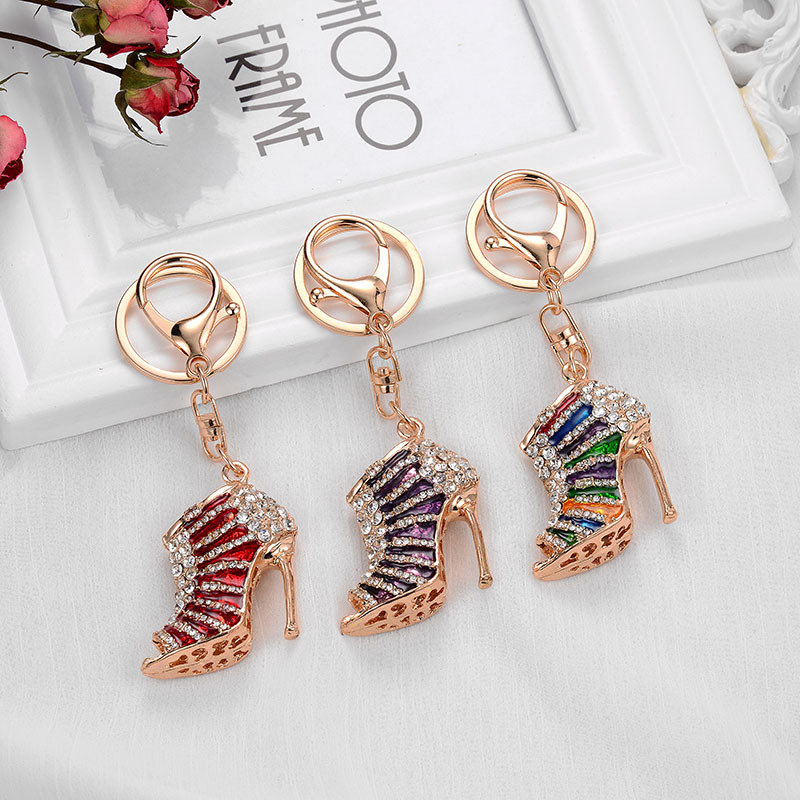 Fashion Woman Girl High-heeled shoes Full Drill Diamond Painting Keychain Hanging Key chain Ring for Purse Handbag Bag D