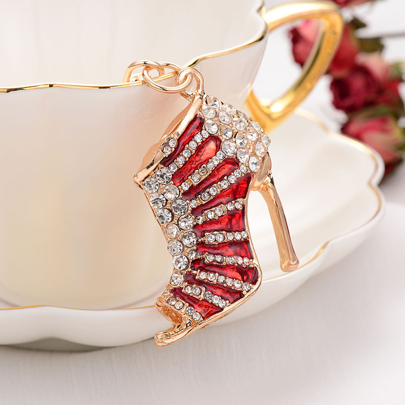Fashion Woman Girl High-heeled shoes Full Drill Diamond Painting Keychain Hanging Key chain Ring for Purse Handbag Bag D