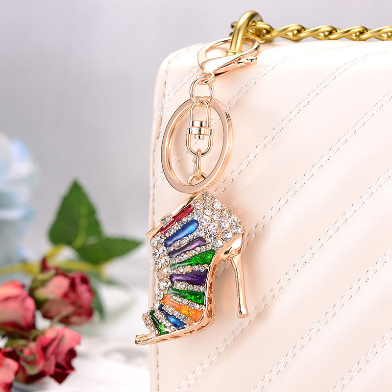Fashion Woman Girl High-heeled shoes Full Drill Diamond Painting Keychain Hanging Key chain Ring for Purse Handbag Bag D