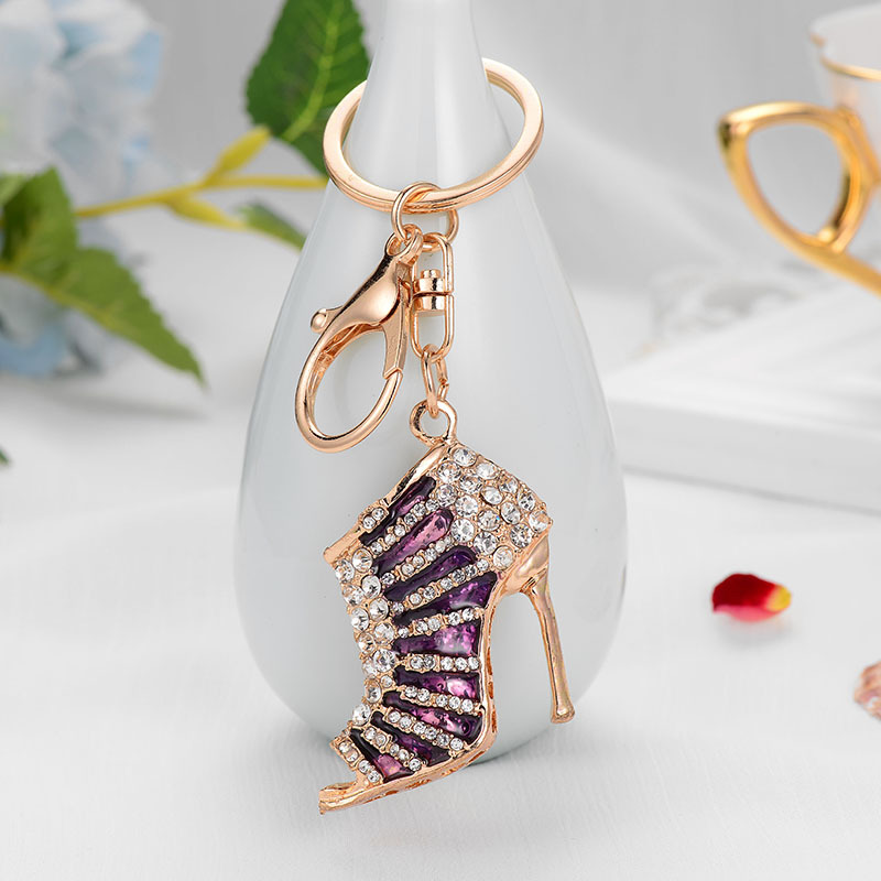 Fashion Woman Girl High-heeled shoes Full Drill Diamond Painting Keychain Hanging Key chain Ring for Purse Handbag Bag D