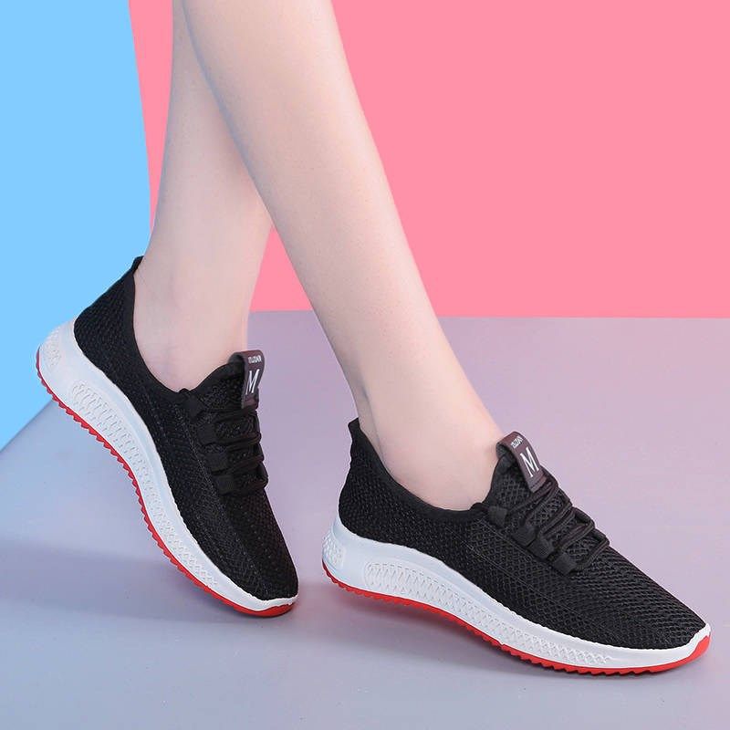 New fashion lace-up canvas casual women's flat shoes fly woven mesh sneakers casual shoes